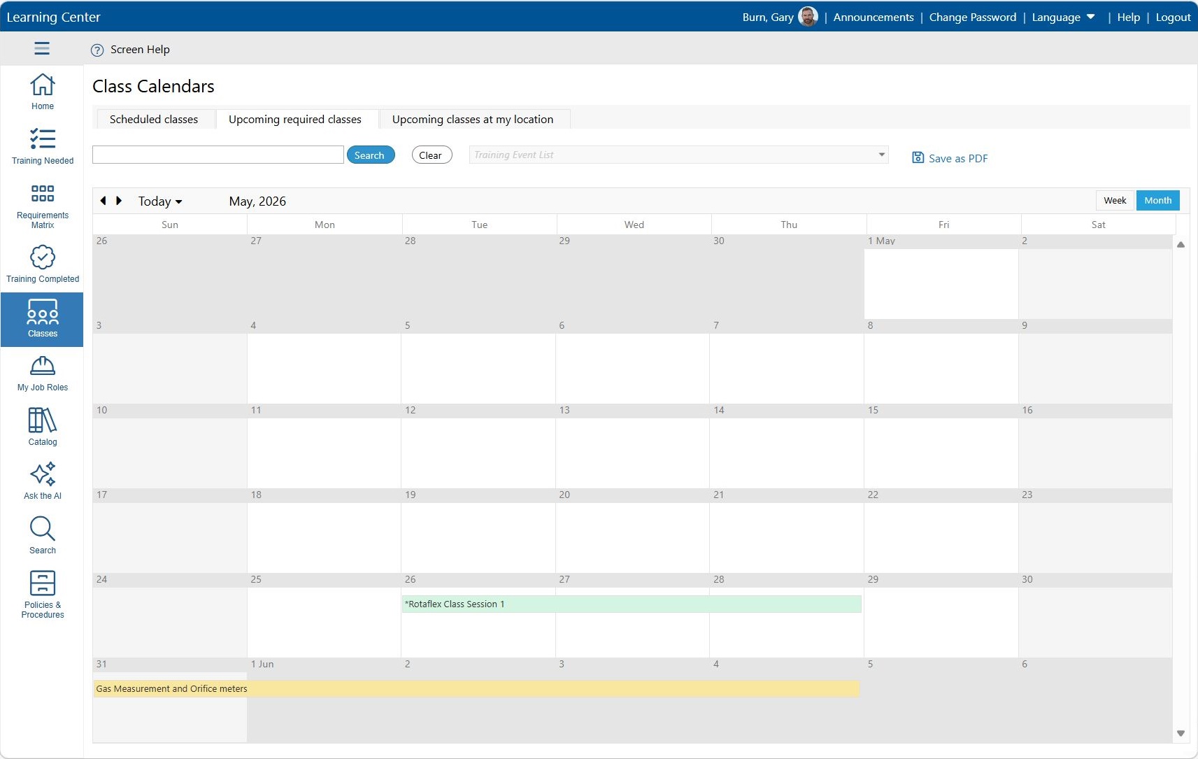Ability (TM) Software LMS Class Calendar